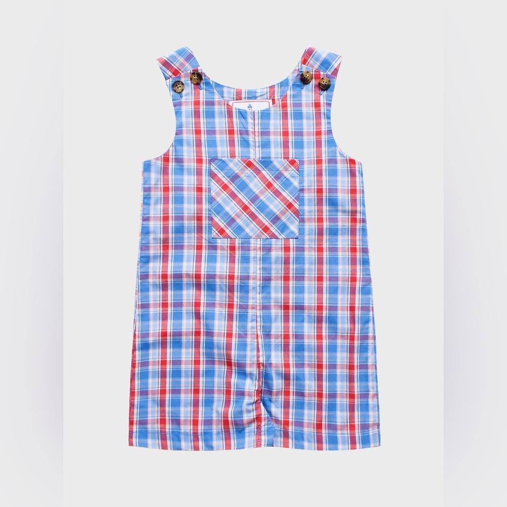 NWT Classic Prep 9-12M James Harbor Bluff Plaid Shortall